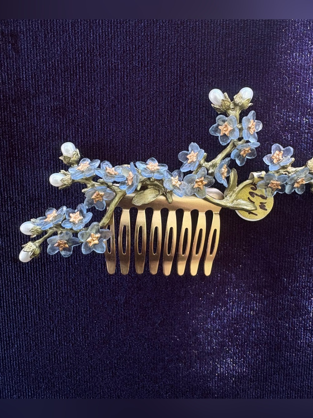 Michael-Michaud Bridal Something Blue Floral Hair Piece with Gold-Tone Base